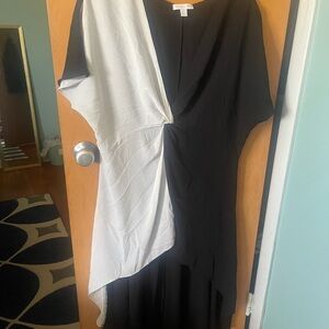 New York & Company Black and White Asymmetrical Twist Dress